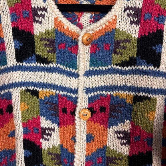 Express sweater M / L cardigan vintage wool hand knit chunky oversized colorful - Picture 7 of 15